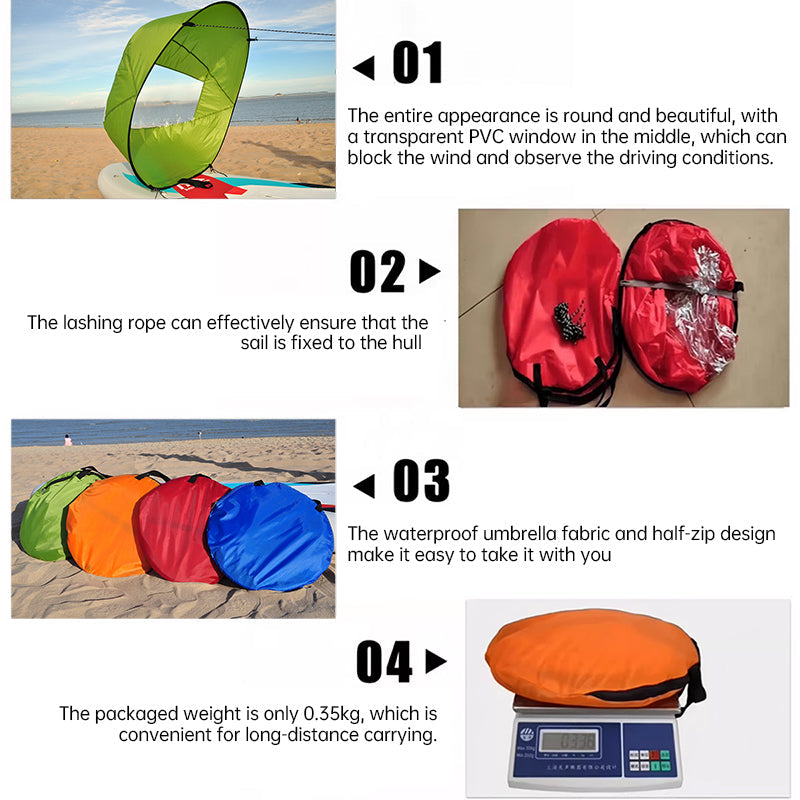 42-inch SUP/water sports accessories: sail, paddles, surf gear.