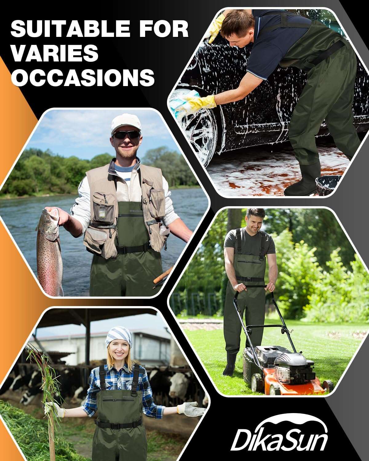DikaSun Chest Waders with Boots — Lightweight Bootfoot Waders for Men & Women, Duck Hunting & Fly Fishing (US Sizes, Dark Green)