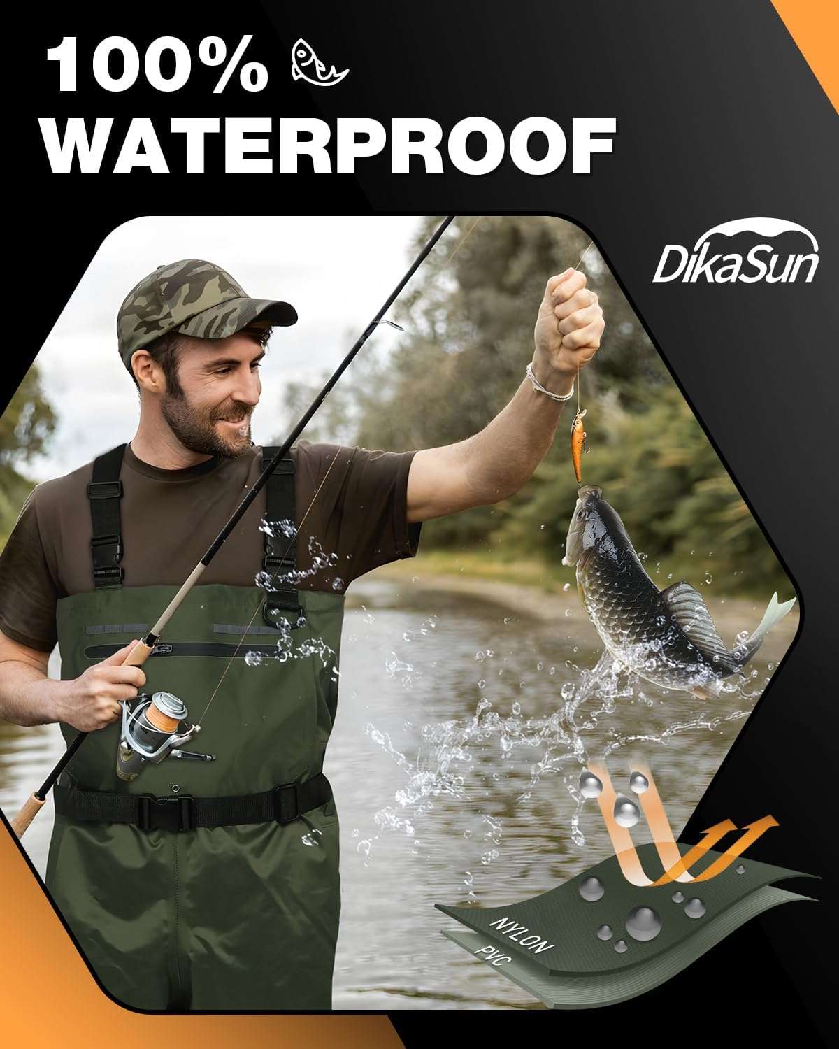 DikaSun Chest Waders with Boots — Lightweight Bootfoot Waders for Men & Women, Duck Hunting & Fly Fishing (US Sizes, Dark Green)
