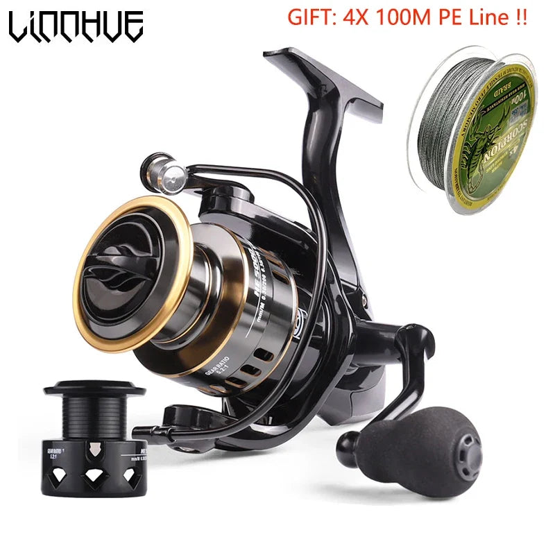 LINNHUE Fishing Reel HE7000 Max Drag 10kg 5.2:1 High Speed Metal Spool Spinning Reel Saltwater Reel carp Reel Fishing Send Line
