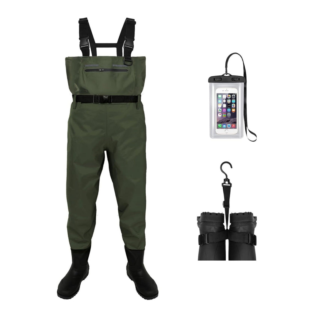 DikaSun Chest Waders with Boots — Lightweight Bootfoot Waders for Men & Women, Duck Hunting & Fly Fishing (US Sizes, Dark Green)