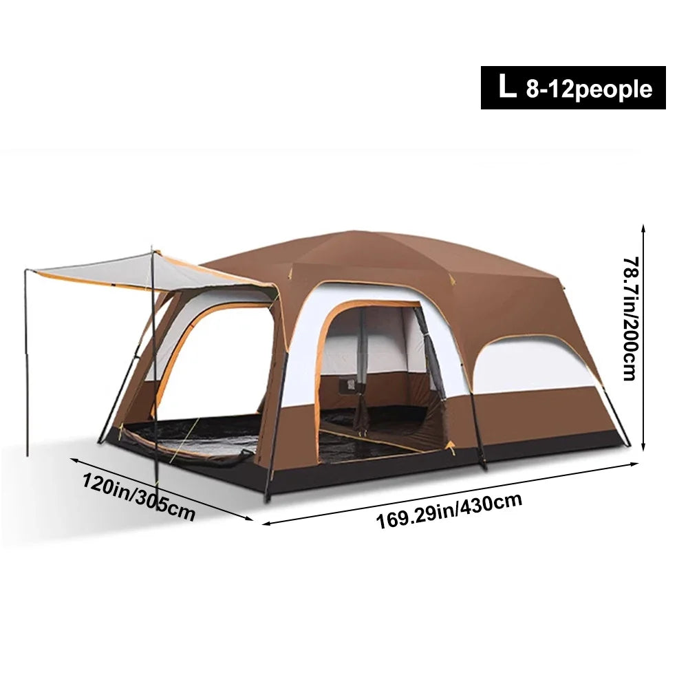 2025 Upgraded 4 Season Camping Tent 3-12 Person Waterproof Windproof Double Layer 2 Room Family Outdoor Backpacking Equipment