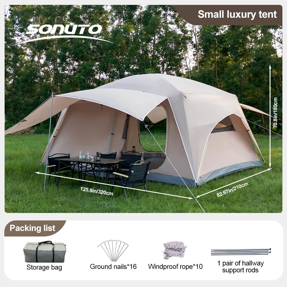 2025 Upgraded 4 Season Camping Tent 3-12 Person Waterproof Windproof Double Layer 2 Room Family Outdoor Backpacking Equipment