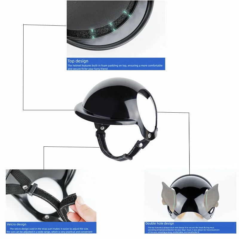 Dog Helmet  for Small Dogs-Pet Motorcycle Helmet Hat  Adjustable Straps for Puppy Riding  Outdoor Cycling Equipment