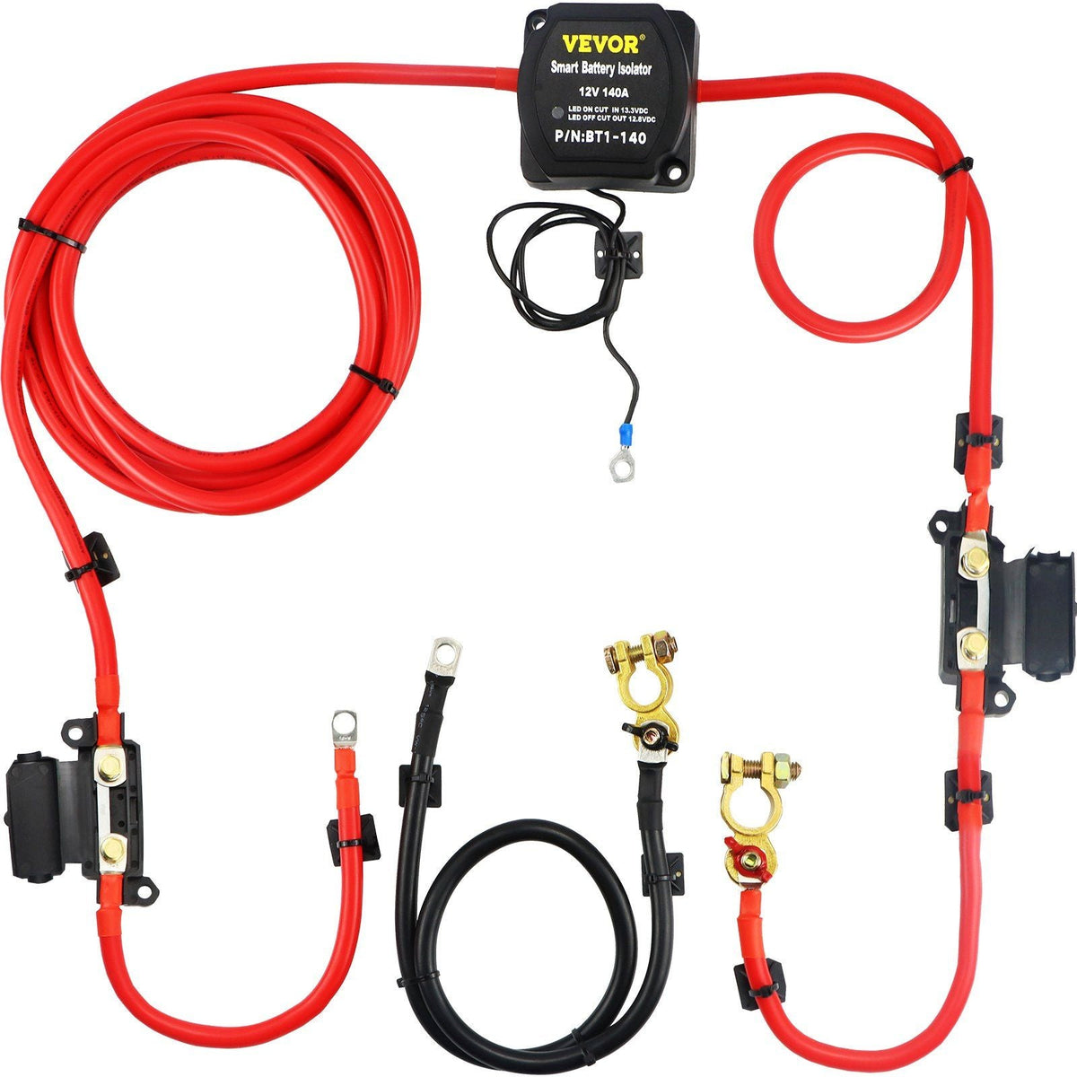 Split Charge Relay Kit, 6mtr 12V, Automatic Dual Battery Isolator Kit with 140AMP Voltage Sense Relay VSR, Compatible with RV Marine Car Vehicle Truck Caravan Camper Yacht ATV UTV Boats Workshop
